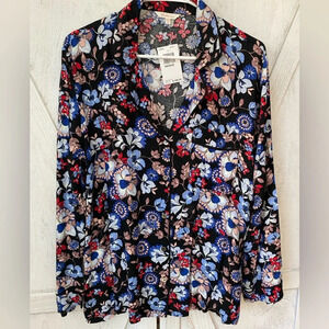 New Beltaine Floral Button Up Top Women’s Size Medium Blue